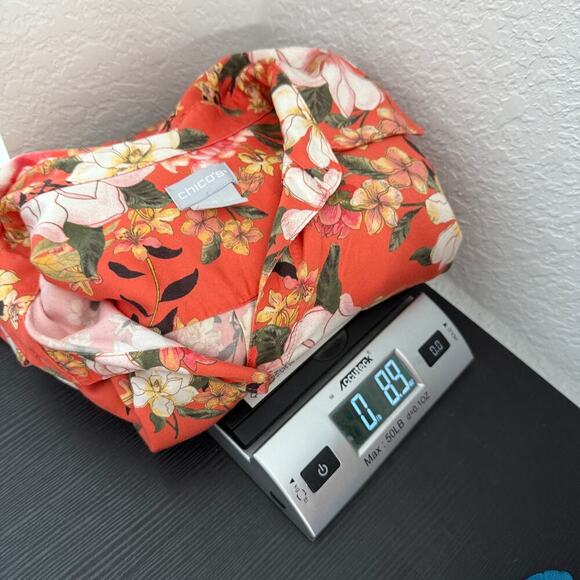 Chico's Orange Floral Button Front Casual Blouse Women's Size 12 14 - Picture 12 of 12